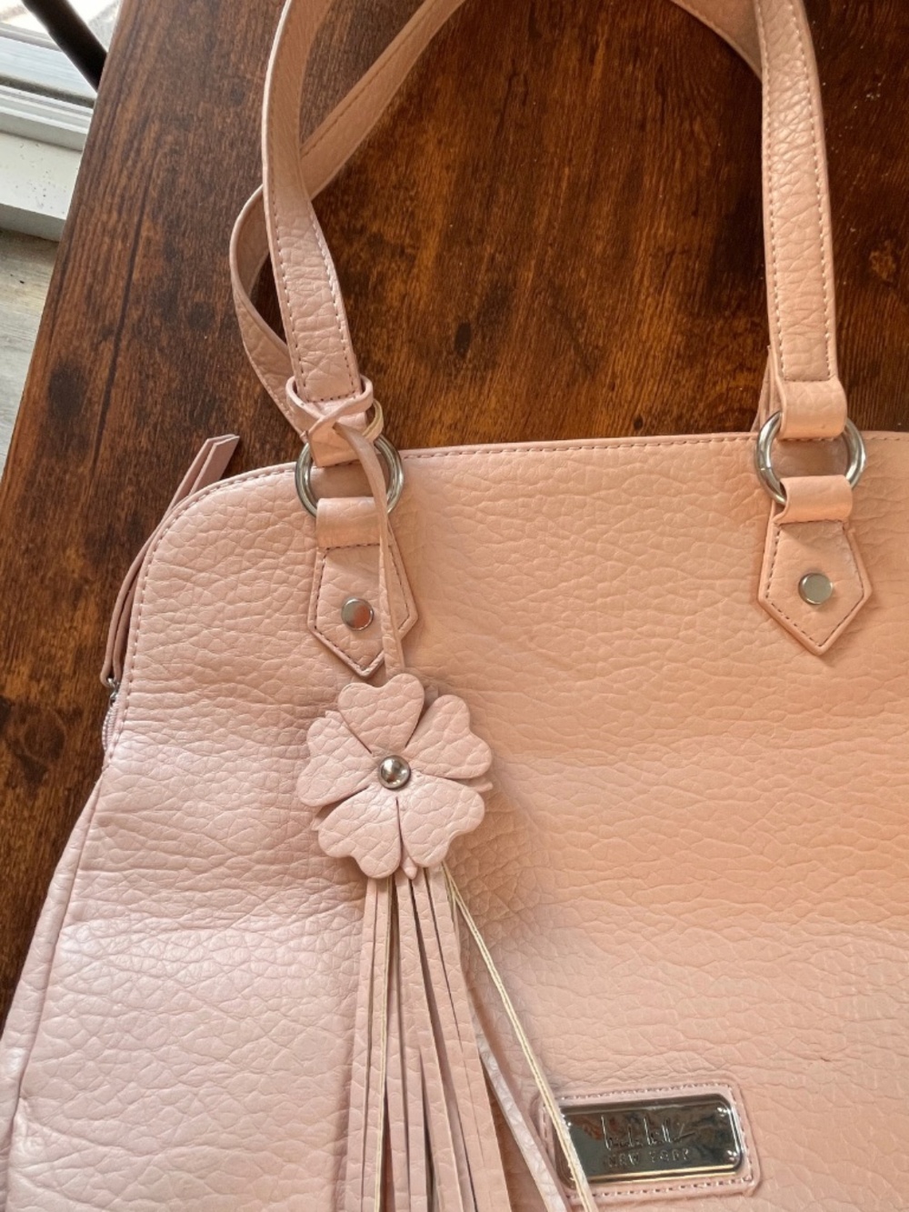 Nicole Miller Blush Pink Faux Leather Satchel Handbag